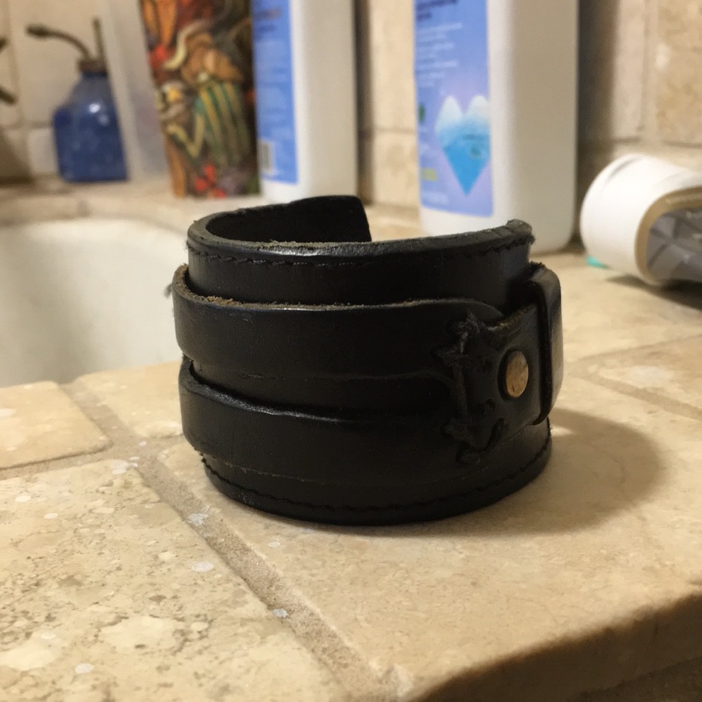 Black Adjustable Leather Cuff/Bracelet